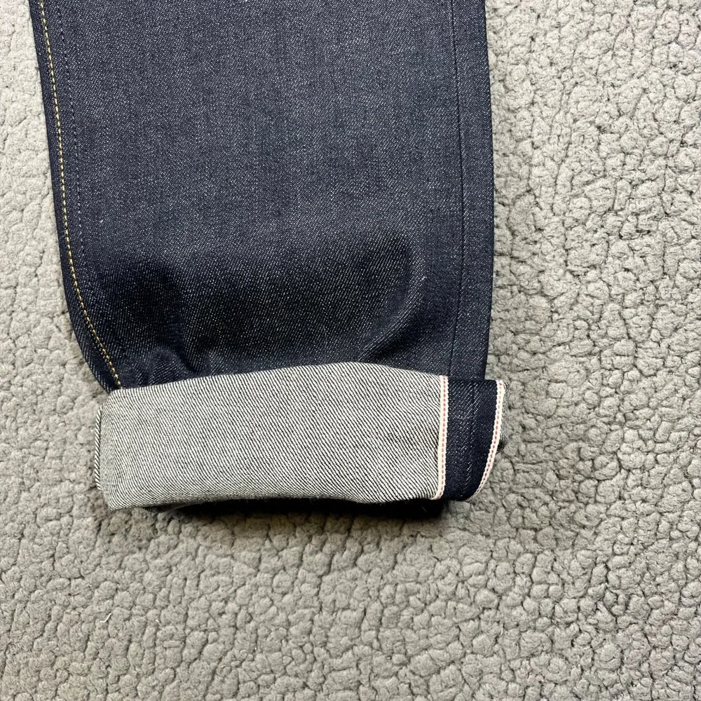 Gustin Mens Raw Selvedge Denim Jeans Indigo Blue Button Fly Straight Leg Size 30